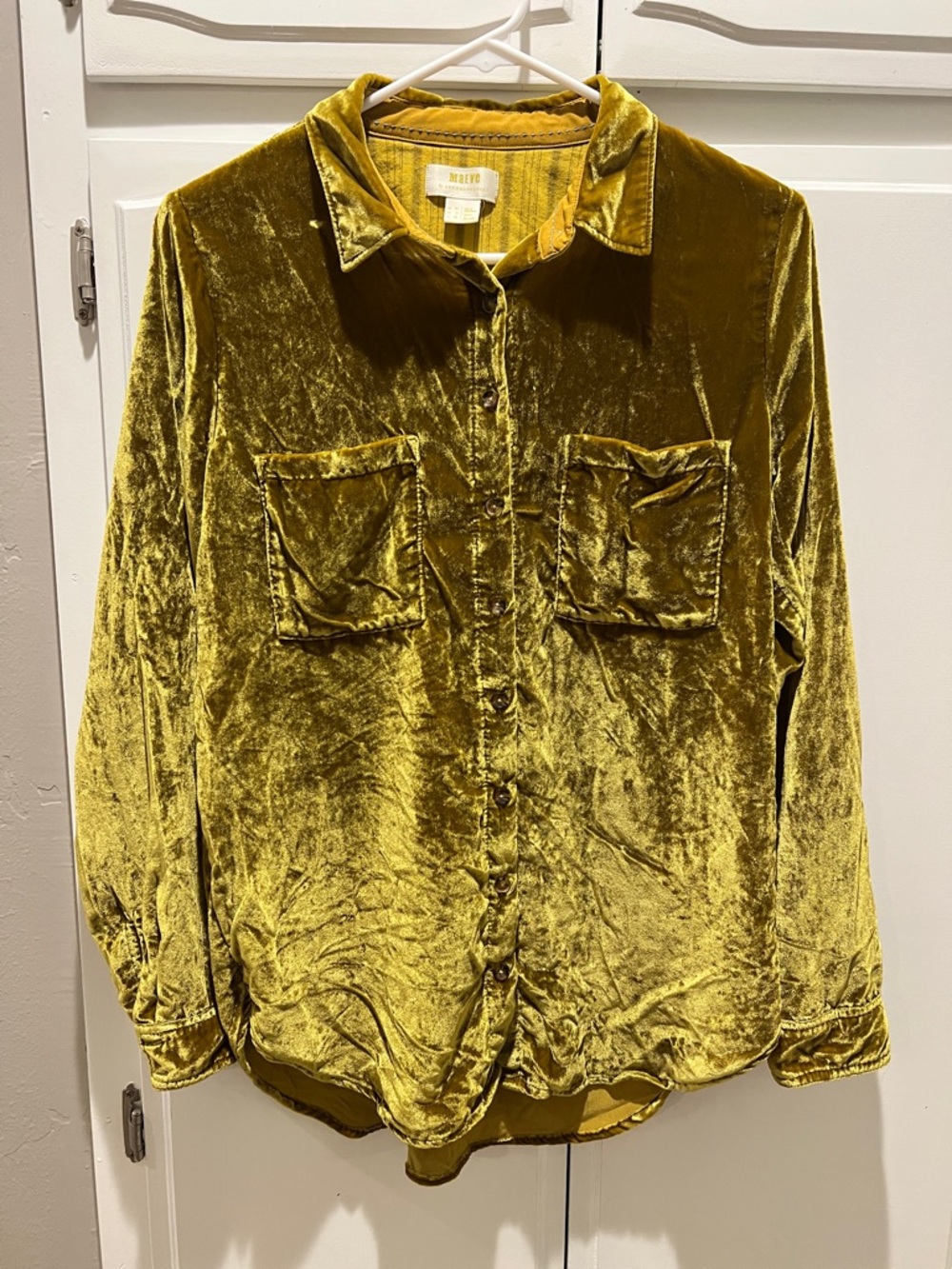 Maeve by Anthropologie Golden Yellow Velvet Button-Down Shirt